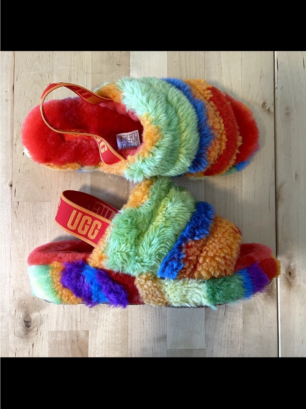 UGG Fluff Yeah Tie-Dye Rainbow Pride Slide Sz 12 - Picture 7 of 15